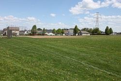 Green space with houses in the background